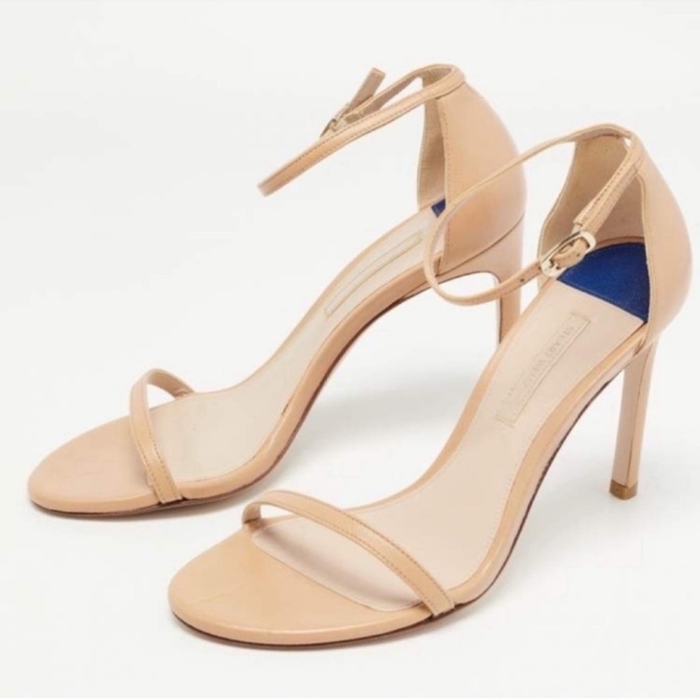 Stuart Weitzman Nudistsong Strappy Sandals / Heels in Beige Leather (NIB)